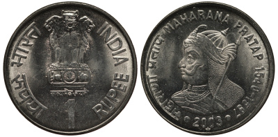 Индия 1 рупия 2003 Махарана Пратап Сингх I KM 314 сталь UNC 53-1145