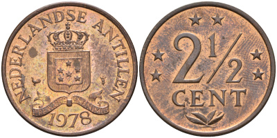 Нидерландские Антилы 2 1/2 цента 1978 Юлиана (1948-1980) KM 9 бронза 4177-347