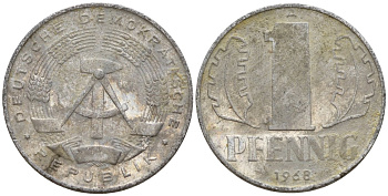 ГДР 1 пфенниг 1968 A KM 8.1 алюминий 44-1128