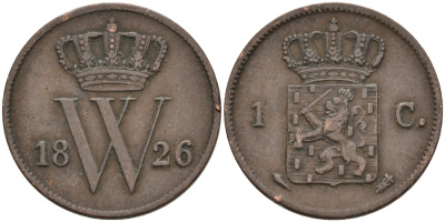 Нидерланды 1 цент 1826 Виллем I (1815-1840) KM 47 медь 4575-945