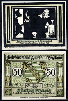 Ауэрбах-им-Фогтланд (Саксония) 50 пфеннигов 1921 Mehl Grabowski 53.1a-2.1 бумага UNC (пресс) 7556-40-3-2