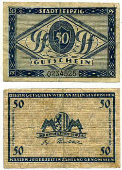 Лейпциг 50 пфеннигов 1920 31 декабря 1920, нотгельд, земля Восточная Пруссия Grabowski 1102.1 бумага 2195-38-1-1