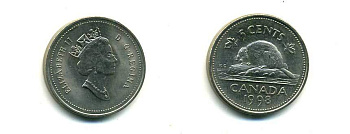 КАНАДА 5 ЦЕНТОВ 1998 ЕЛИЗАВЕТА II, БОБЕР KM 182 медно-никель 26-767