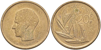 БЕЛЬГИЯ 20 ФРАНКОВ 1982 BELGIQUE, БОДУЭН I (1951-1993) KM 159 никель бронза 115-743