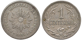 Уругвай 1 сентесимо 1924 KM 19 медно-никель 4169-643