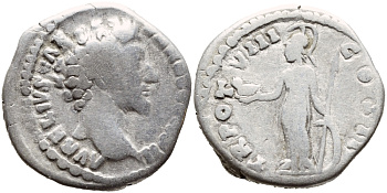 Римская Империя денарий 154-155 Марк Аврелий Very fine серебро 00-000-00