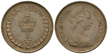 Великобритания 1/2 пенни 1974 Елизавета II (1952-2022) KM 914, Spink 4239 бронза 4136-1141
