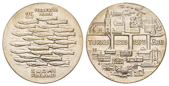 Финляндия 25 марок 1979 K-H, 750 лет городу-порту Турку KM 58 серебро BU 413-441