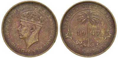 Британская Западная Африка 1 шиллинг 1947 Георг VI KM 23 никель латунь 25-1317
