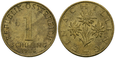 Австрия 1 шиллинг 1986 KM 2886 алюминиевая бронза 4135-215