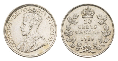 Канада 10 центов 1919 Георг V (1910-1936) KM 23 серебро 1527-731