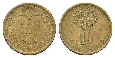 Португалия 10 эскудо 1986 KM 633 никель латунь 4707-243