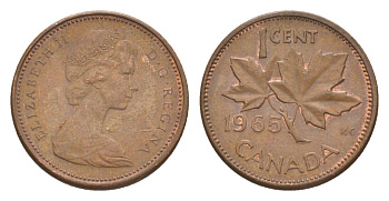 Канада 1 цент 1965 Елизавета II (1952-2022), кленовый лист KM 59 бронза 4630-543