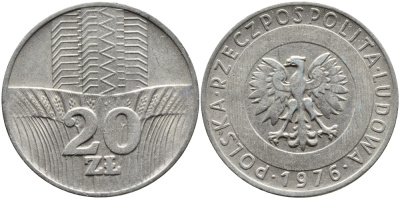 Польша 20 злотых 1976 MW KM 67 медно-никель 4394-944