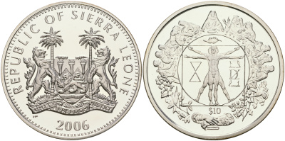Сьерра-Леоне 10 долларов 2006 витрувианский человек KM NEW серебро PROOF 1068-1-53