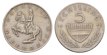 Австрия 5 шиллингов 1969 KM 2889a медно-никель 4391-314