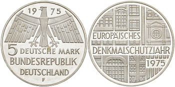 ФРГ 5 марок 1975 F, Европейский год охраны памятников J. 417, KM 142.1 серебро  PROOF  4117-242