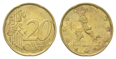 Италия 20 евроцентов 2002 KM 214 нордик 4629-322