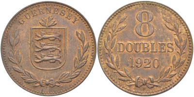 Гернси 8 даблов (дублей) 1920 Н KM 14 бронза 4517-946