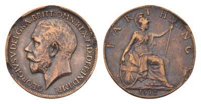 Великобритания 1 фартинг 1912 Георг V (1910-1936) KM 808.1, Spink 4059 бронза 4623-1029