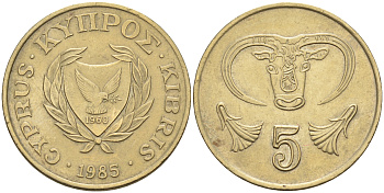 Кипр 5 центов 1985 голова быка KM 55.2 никель латунь    4595-931
