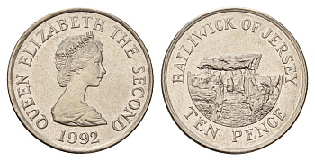 Джерси 10 пенсов 1992 Елизавета II (1952-2022) KM 57.2 медно-никель UNC 4118-453