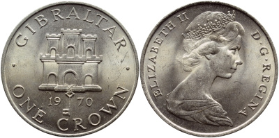 Гибралтар 1 крона 1970 Елизавета II (1952-2022), старый замок KM 4 медно-никель UNC 74-734