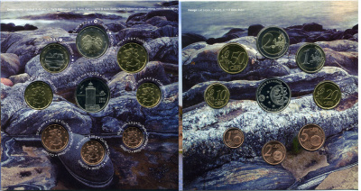 Финляндия евронабор из 8 монет + жетон 2010 маяки Скандинавии, Russaro (1863-2010), официальный набор в оригинальном буклете UNC 5-6-2-31