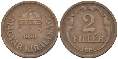 Венгрия 2 филлера 1936 BP KM 506 бронза 4115-1144