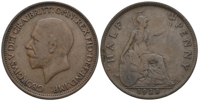 Великобритания 1/2 пенни 1928 Георг V (1910-1936) KM 837 Spink 4058 бронза 4610-644