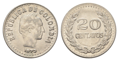 Колумбия 20 сентаво 1973 KM 246 сталь плакированная никелем aUNC 4662-615