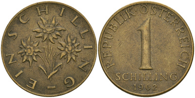 Австрия 1 шиллинг 1962 KM 2886 алюминиевая бронза 25-1113