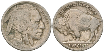 США 5 центов 1923 индеец, бизон KM 134 медно-никель 4614-1047