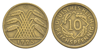 Германия 10 рейхспфеннигов 1925 G KM 40, J. 317 алюминиевая бронза 4640-362