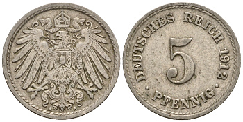 Германия 5 пфеннигов 1912 A, KM 11, J. 12 медно-никель 220-638