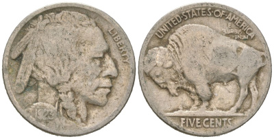 США 5 центов 1923 индеец, бизон KM 134 медно-никель 4614-1047