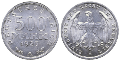 ГЕРМАНИЯ 500 МАРОК 1923 А KM 36, J. 305 алюминий 4380-632