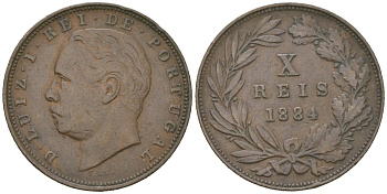 Португалия 10 реалов 1884 Луиш I (1861-1889) KM 526 бронза 4171-1045