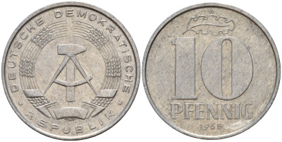 ГДР 10 пфеннигов 1968 A KM 10 алюминий 31-956