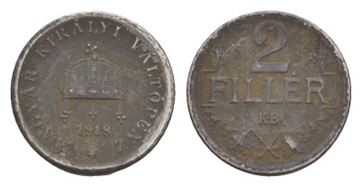 Венгрия 2 филлера 1918 KB, Карл I (1916-1918) KM 497 железо 4658-327