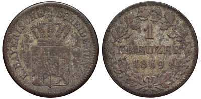 Бавария 1 крейцер 1867 Людвиг II (1864-1886) KM 487 серебро 75-1428