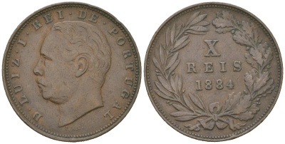 Португалия 10 реалов 1884 Луиш I (1861-1889) KM 526 бронза 4171-1045