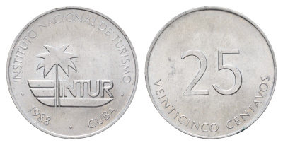 Куба 25 сентаво 1988 туристические деньги, INTUR KM 419 алюминий UNC 4686-1043