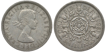 Великобритания 2 шиллинга (флорин) 1966 Елизавета II (1952-2022) KM 906, Spink 4146 медно-никель 4123-925