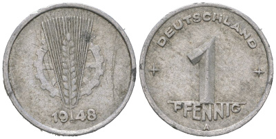 ГДР 1 пфенниг 1948 A KM 1 алюминий 206-451