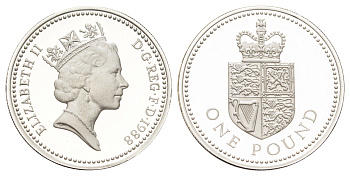 Великобритания 1 фунт 1988 Елизавета II (1952-2022) KM 954a, Spink J6 серебро PROOF 5-6-3-43