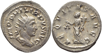 Римская Империя антониниан 244 - 247 Филипп I Араб, AEQVITAS AVGG, Эквитата, персонификация Равенства, Рим, Good Very fine RIC 27b серебро 1073-15-22