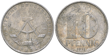 ГДР 10 пфеннигов 1971 А KM 10 алюминий 3459-631