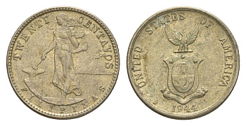 Филиппины 20 сентаво 1944 KM 182 серебро 4649-639