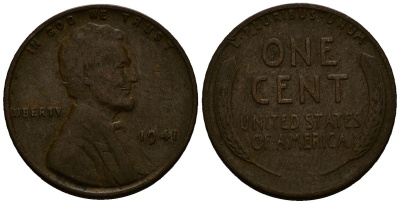 США 1 цент 1941 Линкольн KM 132 бронза 4164-825